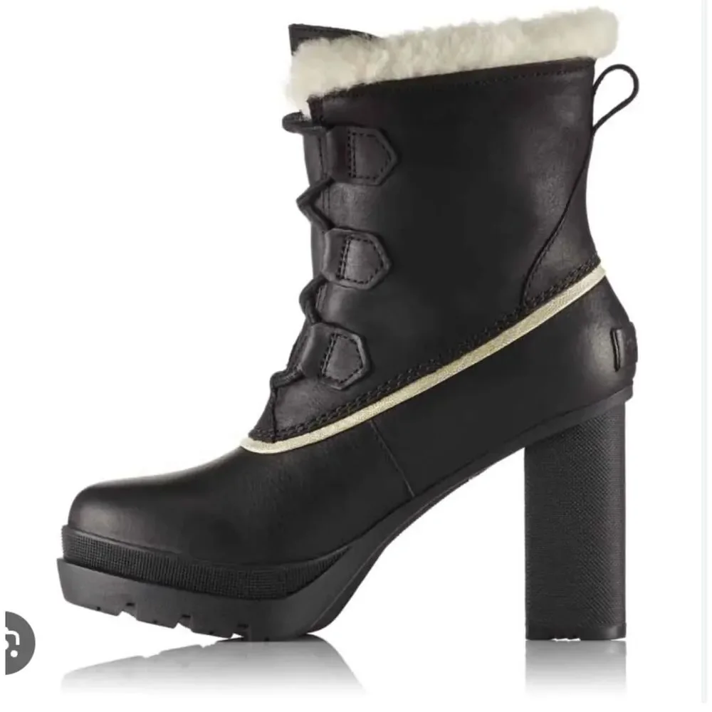 Sorel Dacie Lace‎ Size 8 Black Leather Waterproof Shearling Boots
